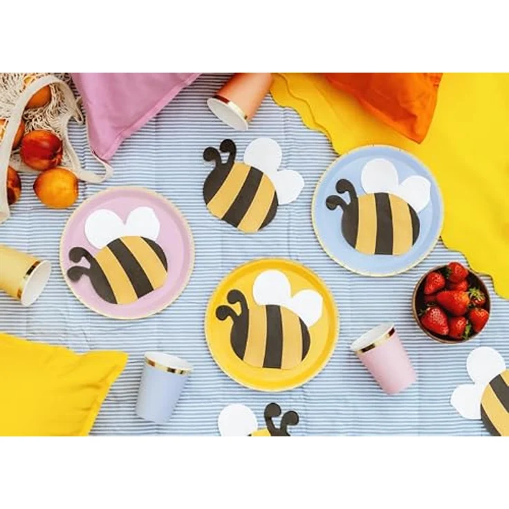 partydeco Papierserviette Bienenmotiv, 16x15cm, 12 Stück Schwarz/Gelb, 2-lagig, FSC-zertifiziert – Bild 2