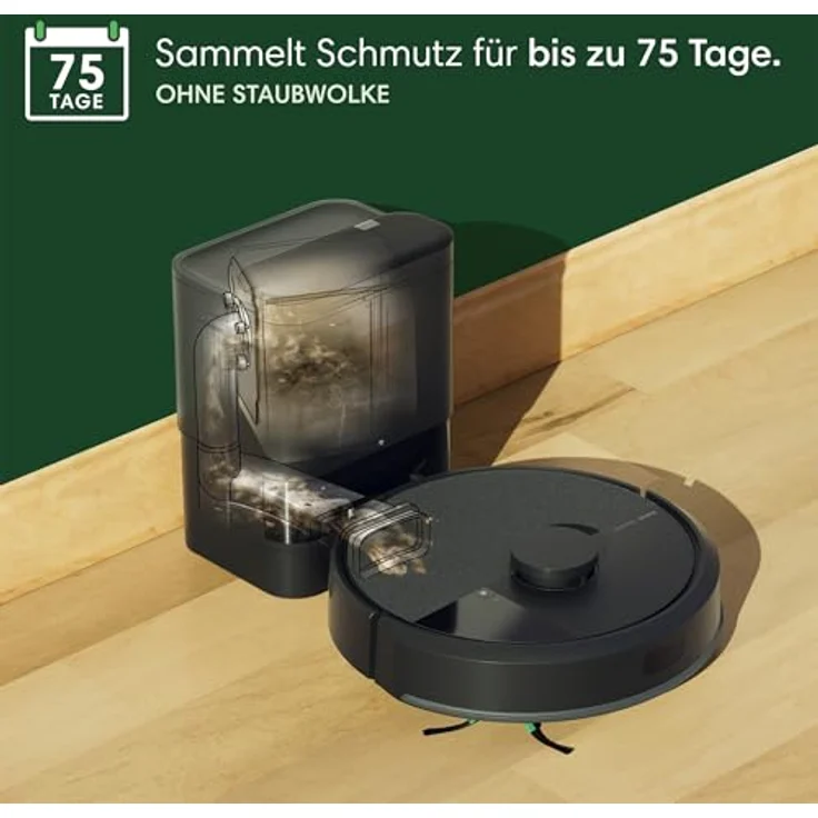 iRobot Roomba 105 Combo + AutoEmpty Dock - Saugen + Wischen - Clearview LiDAR- 7000Pa - 120 mins - SmartScrub - Umfährt Hinderniss - App - Schwarz – Bild 3