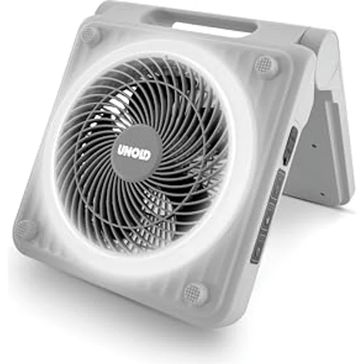 Unold 86517 Standventilator, Solarventilator für Camping mit LED-Beleuchtung, 5 Geschwindigkeitsstufen, 5000 mAh Akku, bis zu 24h Laufzeit, grau – Bild 1