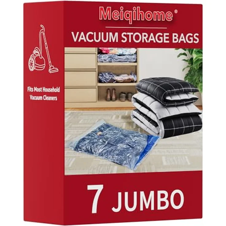 MEIQIHOME 7er Set Jumbo Vakuumbeutel, wiederverwendbare, platzsparende Aufbewahrungsbeutel für Kleidung & Bettwäsche, 100 x 70 cm, reißfest und luftdicht – Bild 1