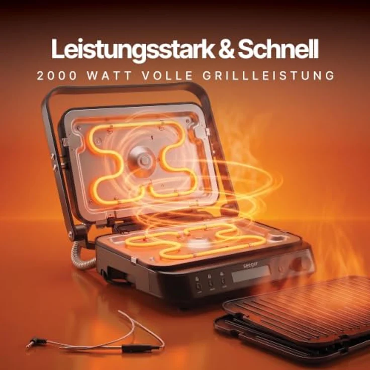 Seeger Kontaktgrill 3-in-1 MultiGrill XL, mit Temperatursonde, PFAS-freie Grillplatten, 2000 W, schwarz – Bild 7