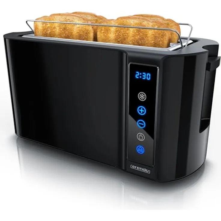Arendo Edelstahl Toaster Langschlitz 4 Scheiben, Touchscreen, Doppelwandgehäuse, 7 Bräunungsgrade, Memoryfunktion, Klavierlack Schwarz