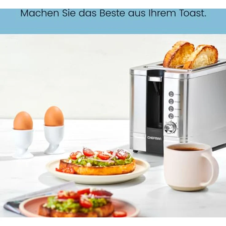 Chefman 2-Slice Pop-Up Stainless Steel Toaster w- 7 Shade Settings Extra Wide Slots for Toasting Bagels, Defrost-Reheat-Cancel Functions, Removable Crumb Tray, 850W, 120V, Silver – Bild 7