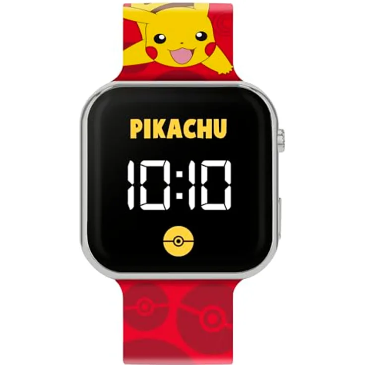 Accutime Disney Pikachu LED Watch, digitale Armbanduhr mit Pokémon-Zifferblatt und Silikonband in funkelndem Gelb