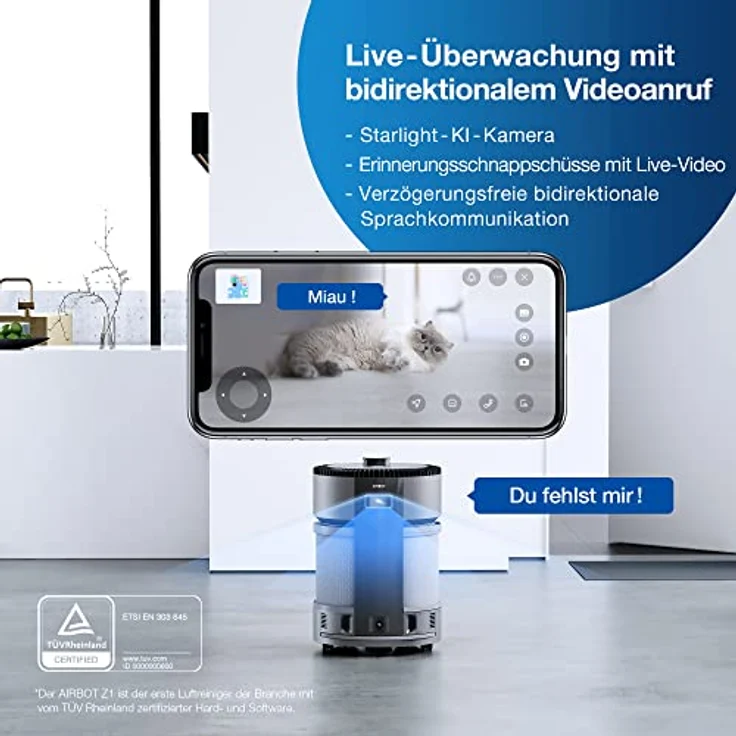 ECOVACS AIRBOT Z1 WiFi-Luftreiniger-Roboter mit H13-HEPA-Filter, ideal gegen Pollen, Milben, Viren und Bakterien, integrierte Kamera und Bluetooth-Lautsprecher, 3D-Mapping, YIKO-Sprachassistent,Alexa – Bild 5