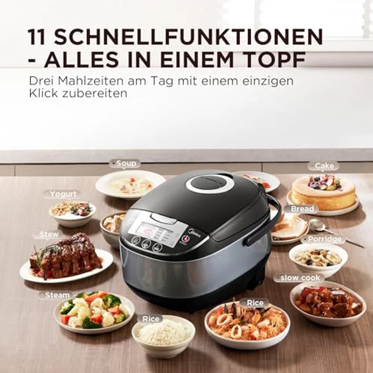 Midea Reiskocher Multikocher 11 Programme, 5 Liter für bis zu 10 Personen, Schwarz – Bild 2