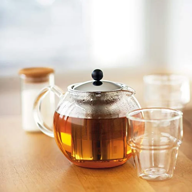 Bodum ASSAM F/INOX, 0.5 Liter Teebereiter aus temperaturbeständigem Glas, transparent und schwarz mit French Press System – Bild 7