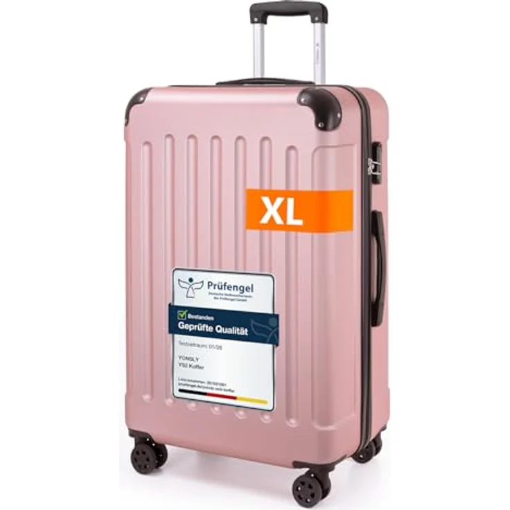 YONSLY Gepäck Suitcase Reisekoffer, Hartschalenreisekoffer XL in Roségold mit 360° Lenkrollen, Zahlenschloss und mehrstufigem Teleskopgriff – Bild 1