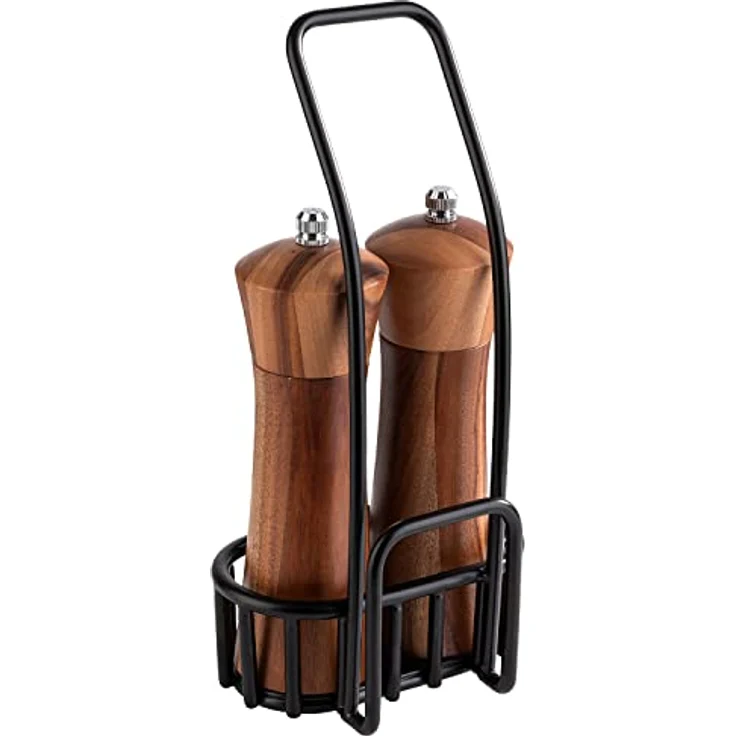 APS 40416 Pfeffer- und Salz-Menage "URBAN", 3-teiliges Set, Salzmühle, Pfeffermühle, Gestell mit Kartenhalterung – Bild 2