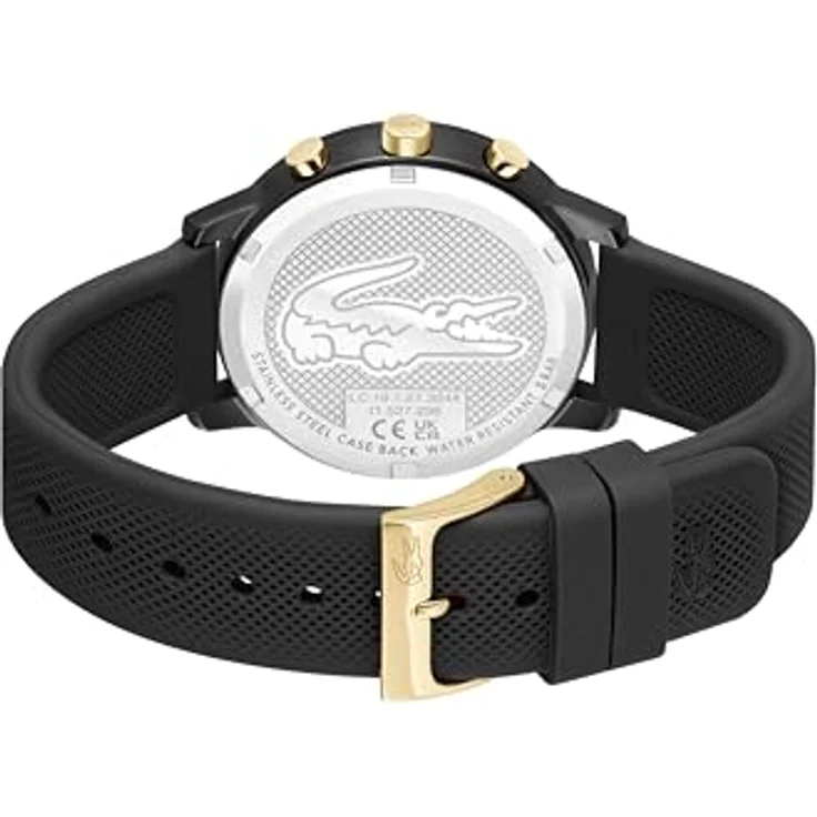 Lacoste.12.12 Move, Multifunktionsuhr für Herren mit schwarzem Silikonarmband, 42mm Aluminiumgehäuse, schwarzes Zifferblatt mit goldenen Akzenten, 5 ATM wasserdicht – Bild 4
