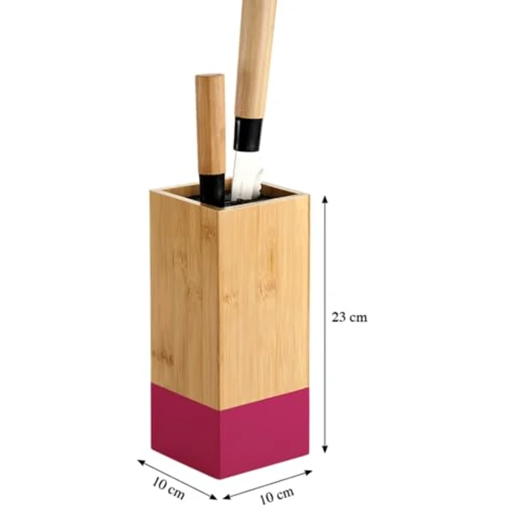 KESPER Messerblock aus Bambus und Kunststoff, mit herausnehmbaren Borsten, 10 x 10 cm, H: 23 cm, Farbe Braun und Beere, nachhaltig und platzsparend – Bild 4