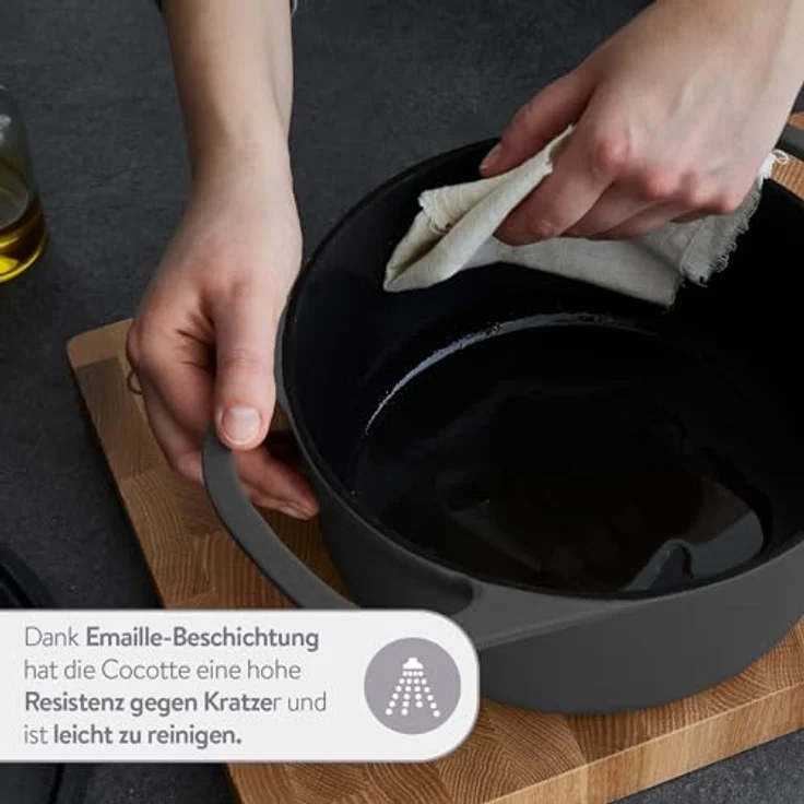 Springlane Bräter »Clara«, Gusseisen, Cocotte mit Deckel & Rezeptheft, Grau, rund, 24 cm, 4 l – Bild 6