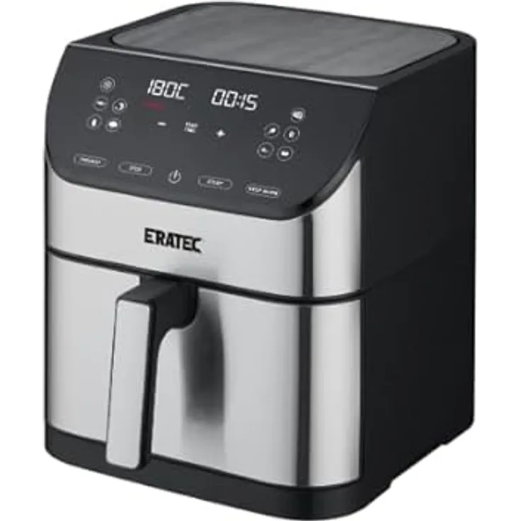 ERATEC AF-66 Heißluftfritteuse XXL 5,5L 1700W, Ölfreie Air Fryer mit LED Display, 10 voreingestellten Programmen und Timer, Edelstahl