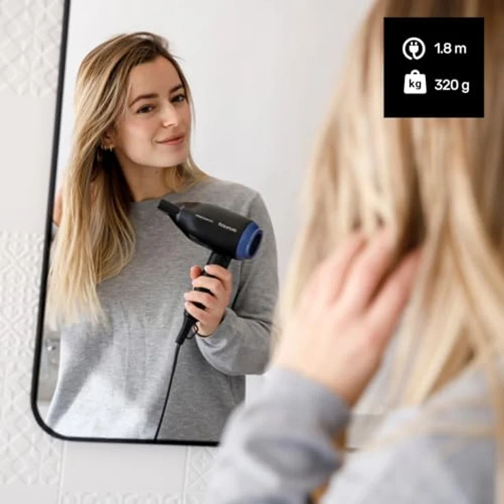 Taurus Studio Glow 1500, Haartrockner mit 1400 Watt, drei Wärmestufen, zwei Gebläsestufen, einklappbarer Griff, Schwarz – Bild 8