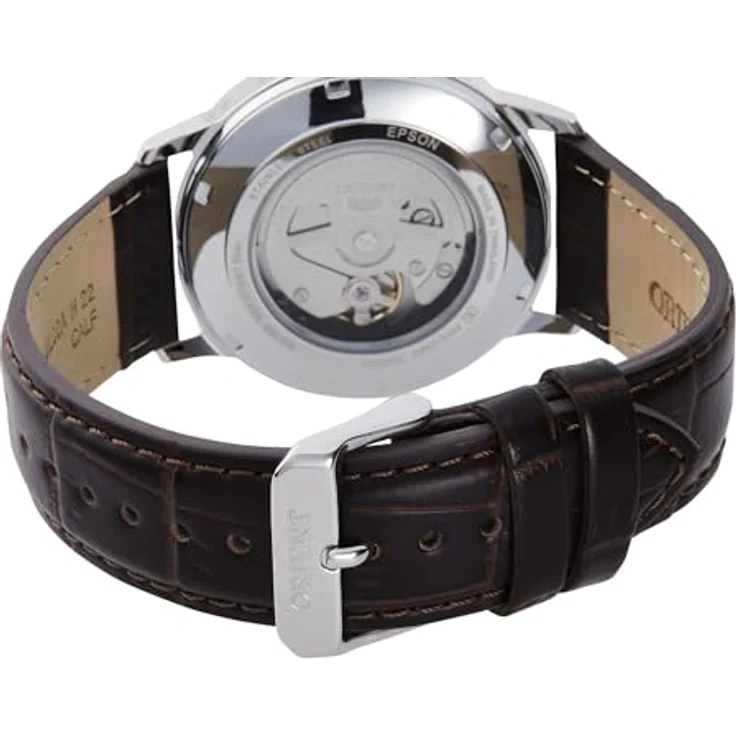 Orient Casual Uhr RA-AC0F07S10B, mechanische Armbanduhr mit 42 mm Edelstahlgehäuse, hellgraues Zifferblatt und braunem Lederarmband – Bild 2