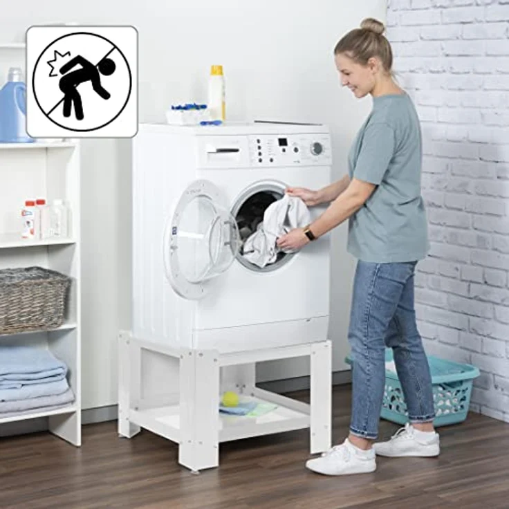 Xavax Waschmaschinen Untergestell 60 x 60cm (50cm Erhöhung, stabiler Unterbau-Sockel mit Bodenfach, höhenverstellbare Füße, Waschmaschinen-Trockner-Podest) weiß – Bild 5