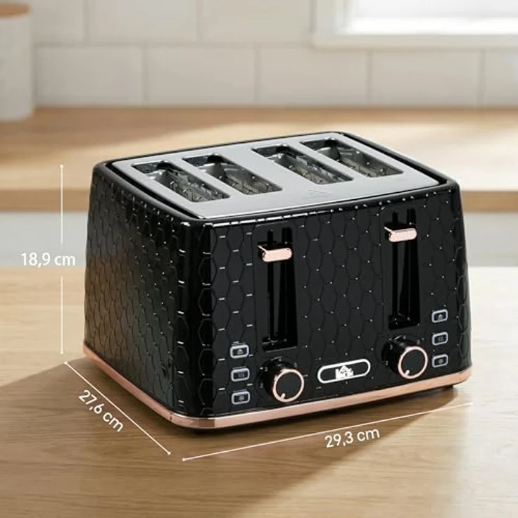 HOMCOM Toaster 4 Scheiben, Schwarz mit 7 Bräunungsstufen, Auftaufunktion und Aufwärmfunktion – Bild 7