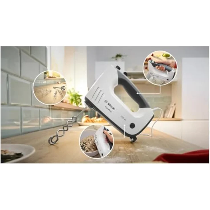 Bosch Hausgeräte MFQ37490, Handmixer mit 750 W Motor, ergonomischem Design und spülmaschinenfesten Teilen, Weiss/Grau – Bild 3