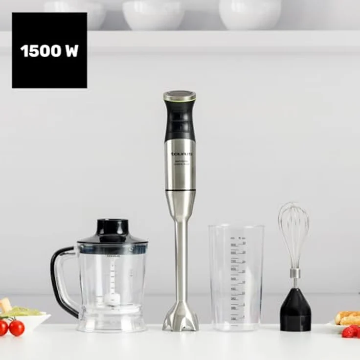 Taurus Stabmixer XXL 1500W, 20 Geschwindigkeiten + TURBO, Edelstahlklingen, Spritzschutzglocke, ergonomisch, BPA-frei, spülmaschinengeeignet, inklusive 3 Zubehörteile – Bild 2