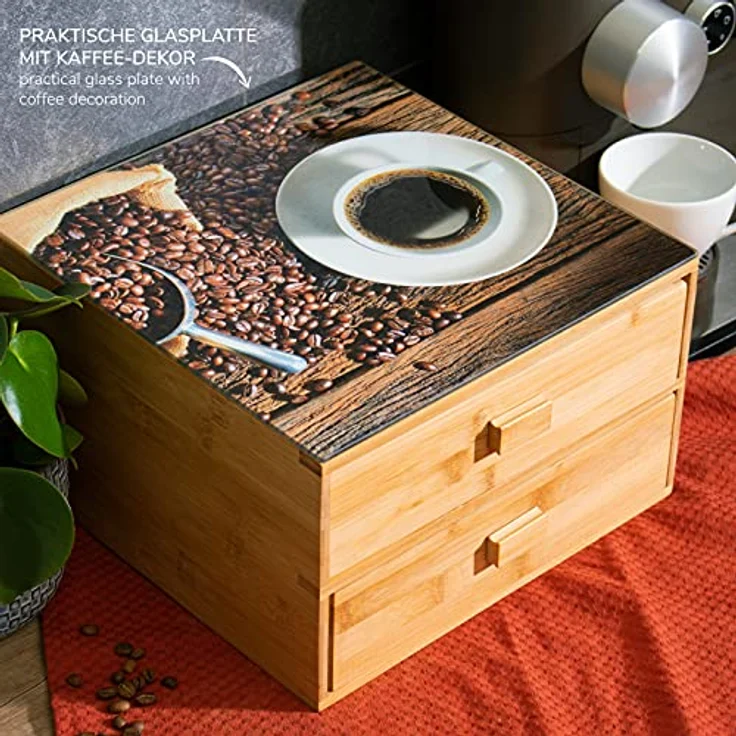 bremermann Kaffeekapsel-Box aus Bambus mit dekorativer Glasplatte, 16 Fächer für Kaffeekapseln und Teebeutel, ca. 30 x 18,5 x 30 cm – Bild 6