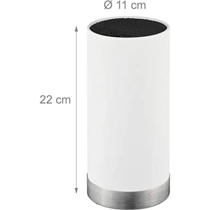 Relaxdays Messerblock rund, Messerhalter unbestückt, universal, Messeraufbewahrung mit Borsten, HxD: 22 x 11 cm, weiß – Bild 4