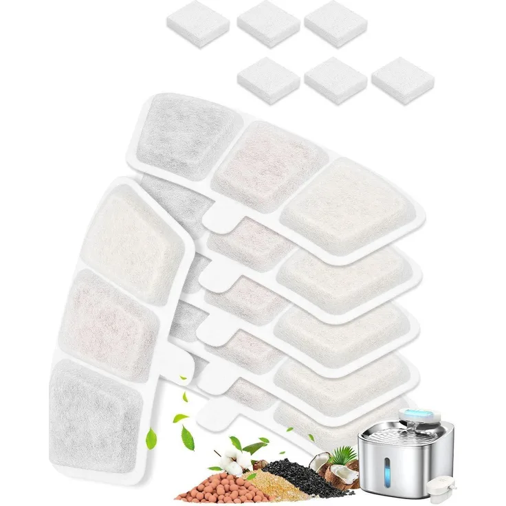 Oneisall Ersatzfilter für Katzenbrunnen 3.5L PW04, 12er Pack (6+6) mit Aktivkohle & Ionenaustauschharz, mehrschichtige Filtration & Pumpenschutz