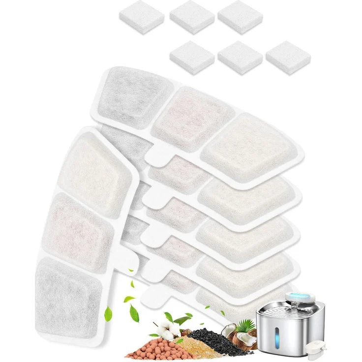 Oneisall Ersatzfilter für Katzenbrunnen 3.5L PW04, 12er Pack (6+6) mit Aktivkohle & Ionenaustauschharz, mehrschichtige Filtration & Pumpenschutz