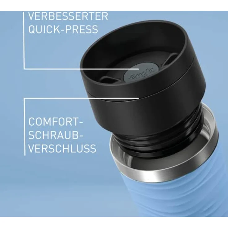 Emsa N20213 Travel Mug Wave Isolierbecher 0,36 Liter | neuer Komfort-Schraubverschluss | Edelstahl | 4h heiß und 8h kalt | 100% dicht | spülmaschinenfest | 360°-Trinköffnung | Pastellblau – Bild 3