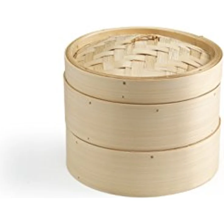 Ken Hom Bambus Dampfgarer Excellence, 20cm, 2-stöckiger asiatischer Dämpfkorb mit Deckel für Dim Sum, Gemüse und Fleisch, nicht spülmaschinenfest – Bild 1
