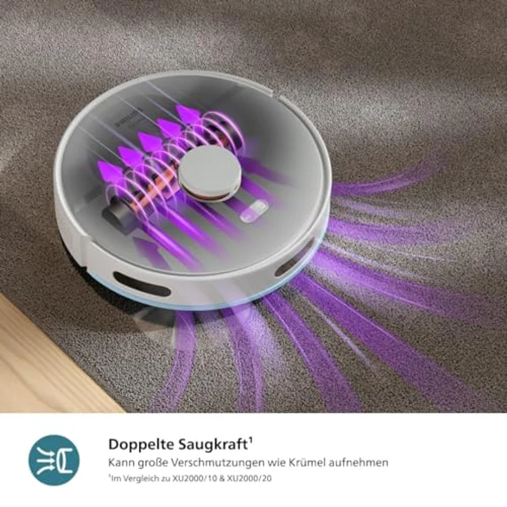 Philips Homerun Serie 2000 2. Gen, 2-in-1 Saug- und Wischroboter mit 6.000pa Saugkraft, 130 Minuten Laufzeit, Lasernavigation, Teppichboost, App-gesteuert, Arktikweiß (XU2000/25) – Bild 3