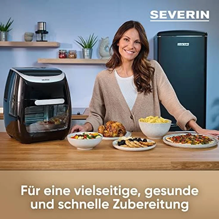 SEVERIN Multi Heißluftfritteuse mit 11 Liter Fassungsvermögen, Heißluft Fryer mit umfangreichem Zubehör, Fritteuse ohne Fett mit 8 Automatikprogrammen, 2000 W, schwarz/silber, FR 2446 – Bild 3