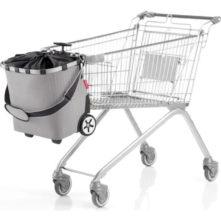 reisenthel carrycruiser Tragbarer Einkaufstrolley mit stabilem Aluminiumrahmen, Schultergurt und herausnehmbarer Netz-Innentasche, Herringbone grey – Bild 6