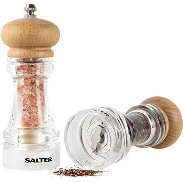 Salz- und Pfeffermühlen-Set, Küchenmühle aus Buchenholz, Keramikmühle für Härtere, Schärfere Mahlung, ideal für HIMALAYA-Salz und Pfeffer, Verstellbare Mühlen Fein- Grob Dispenser – Bild 5
