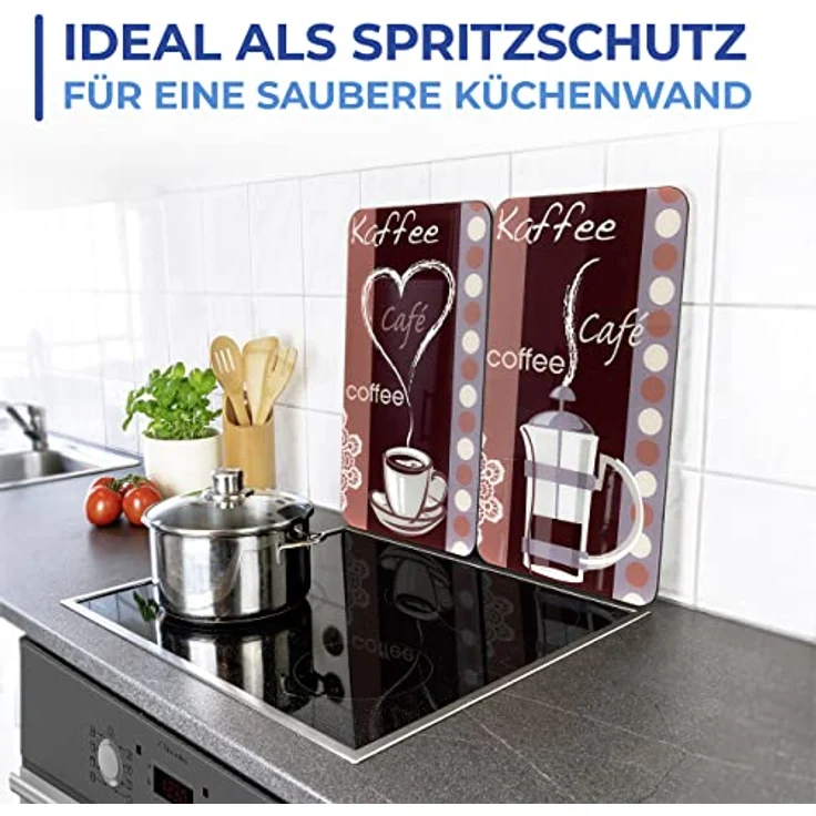 WENKO 2521492500 Herdabdeckplatte Universal Kaffeeduft, 2er Set, für alle Herdarten, Gehärtetes Glas, 30 x 1.8-5.5 x 52 cm, Mehrfarbig – Bild 5