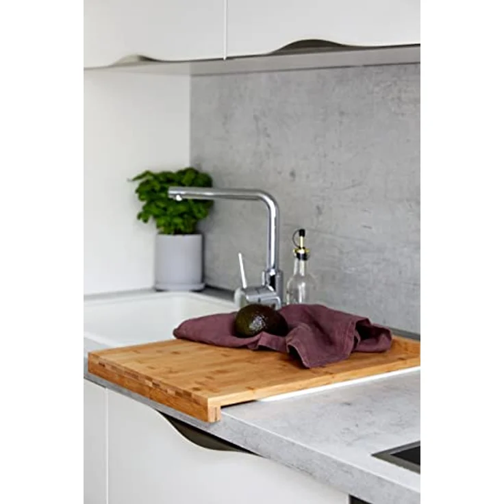 WENKO 53033100 Schneidebrett mit Anlegekante, Küchenbrett mit Anlegeleiste, Bambus, 45 x 1.5 x 35 cm, Braun – Bild 6