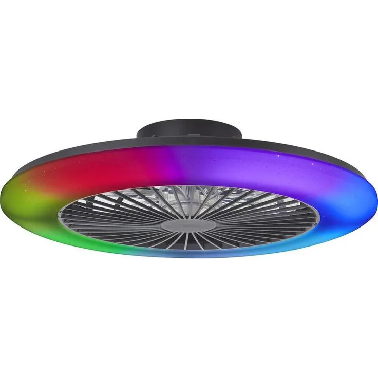Brilliant Salerno Deckenventilator mit LED-Beleuchtung, 48W, dimmbar, 3000K-6500K, 58 cm, Schwarz, Fernbedienung, Reverse-Funktion