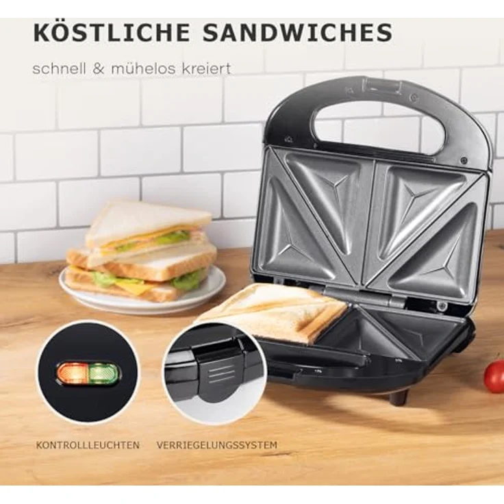 GOURMETmaxx Sandwichmaker mit LED-Kontrollleuchte, 750 W, Sandwich Toast Maker Panini Toaster Kontaktgrill – Bild 3