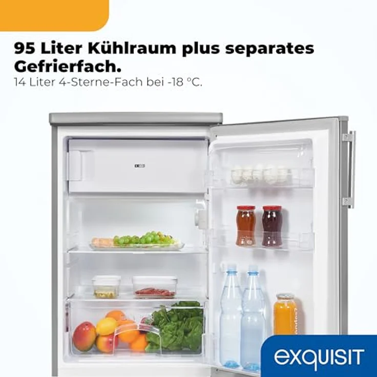 Exquisit KS516-4-HE-040E, Kühlschrank mit 109 l Nutzinhalt, 4-Sterne-Gefrierfach, LED-Innenraumbeleuchtung, wechselbarem Türanschlag, inoxlook – Bild 5