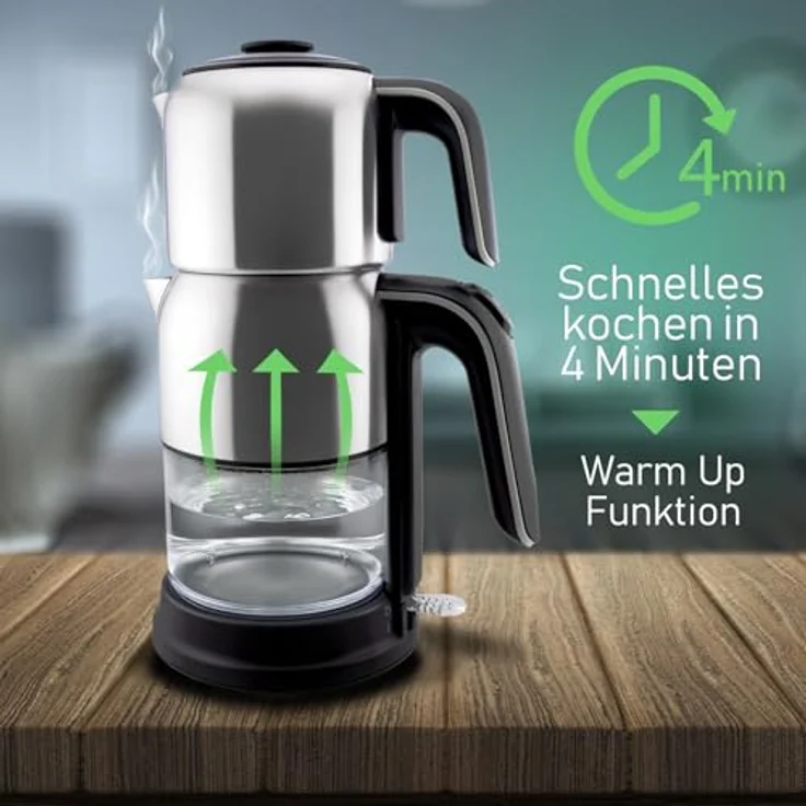 Elektronik Schäfer Teekocher Wasserkocher Edelstahl Silber, 2in1 mit Teesieb, Warmhaltefunktion, 2,7 Liter, 1850-2200W – Bild 5