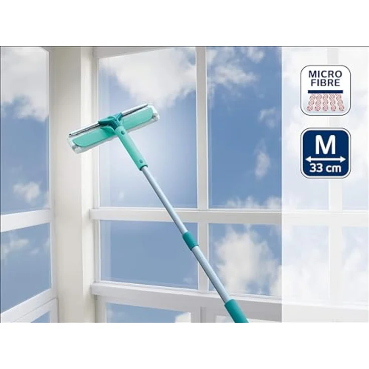 Leifheit Fensterwischer Classic Telescope, 3in1 Fensterreiniger mit Mikrofaserbezug für hartnäckigen Schmutz, ausziehbare Teleskopstange von 90 bis 150 cm, Abzieher für streifenfreie Fenster – Bild 3
