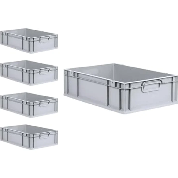 PROREGAL Eurobox NextGen Economy, SuperSparSet 5x mit Scharnierdeckel und schwarzen Verschlüssen, HxBxT 17x40x60cm, 34 Liter, lebensmittelecht, stapelbar, robust – Bild 3
