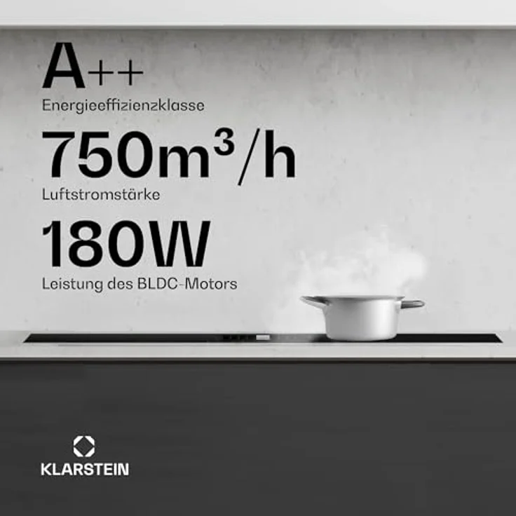 Klarstein AirJet FlexPro Induktionskochfeld mit Dunstabzug, A++ Energieeffizienz, 750 m³/h Abluft, 14 kW Leistung, 4 Flexzonen, leise 58 dB, Touch-Steuerung, Schwarz – Bild 3