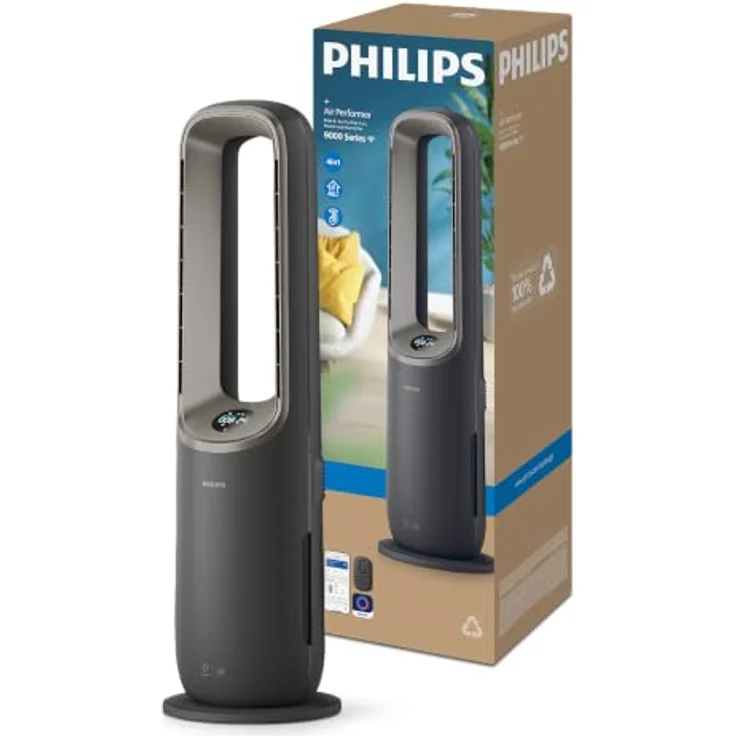 Philips AMF970/10, 4-in-1 Luftreiniger, Ventilator, Heizlüfter, Luftbefeuchter, 2200 Watt, 48 m², 3-Schichten-HEPA-Filtersystem, Anthrazitgrau/Aschgold – Bild 1