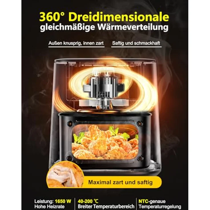 cookwise Heißluftfritteuse Airfryer XXL 7,2L, 11-in-1 mit Sichtfenster, Warmhalte- und Vorheizfunktion, Timer, öl- und fettfreies Kochen – Bild 5