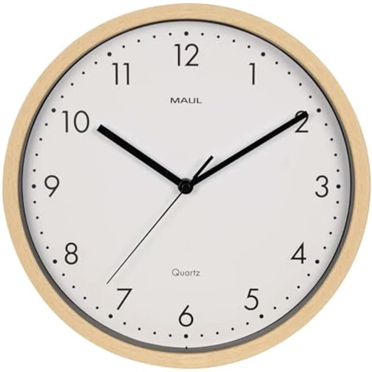 Maul 9051470 Quarz Wanduhr, 30cm Holzoptik mit schleichendem Sekundenzeiger, weißes Ziffernblatt – Bild 1