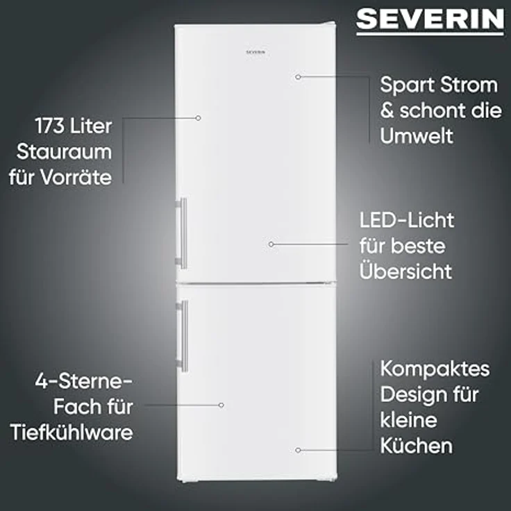 SEVERIN DT 8770 Kühl-Gefrier-Kombination, 121 Liter Kühlinhalt, 52 Liter Gefrierinhalt, Energieeffizienzklasse C, Farbe: weiß – Bild 3