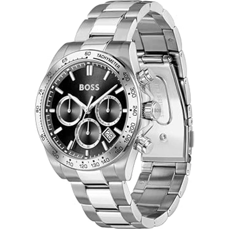 BOSS Chronograph HERO 2.0 1514267, Quarzuhr mit analoger Anzeige, Edelstahlarmband in silberfarben-schwarz, wasserdicht bis 5 bar, mit Stoppfunktion und Tachymeter – Bild 2