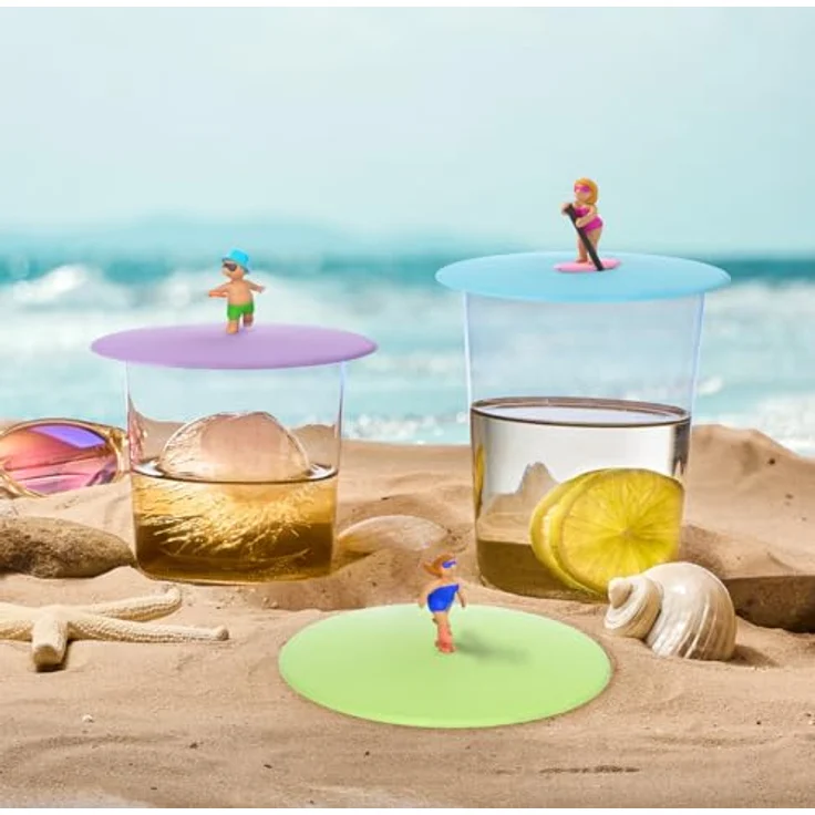 LURCH Mein Deckel Summer Fun 3er Set, Glasabdeckung Ø 10,5cm, BPA-frei aus Platin Silikon, bunt mit drei verschiedenen Motiven – Bild 2