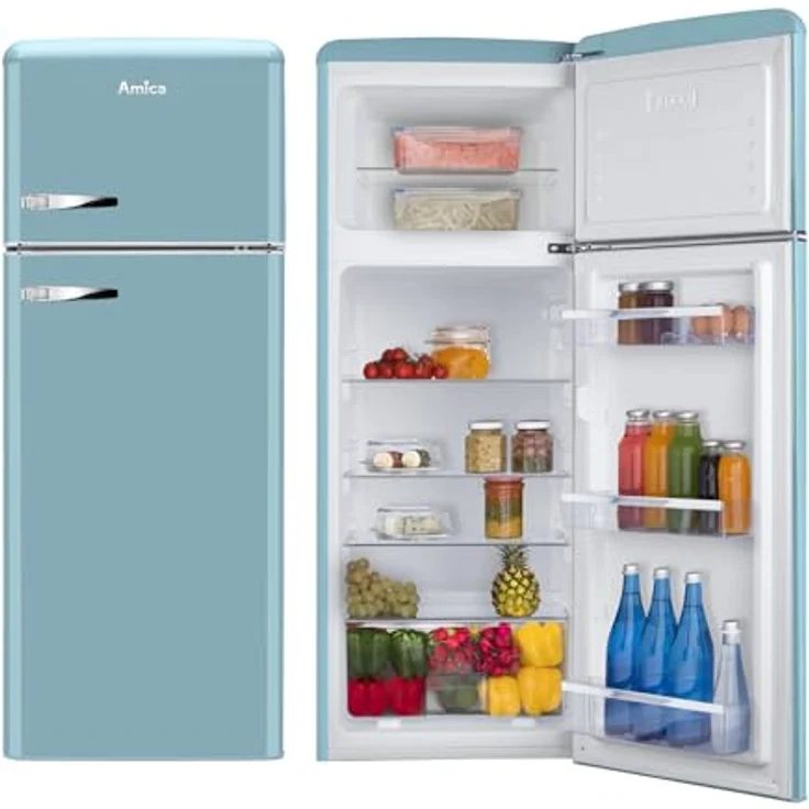 Amica DTR 374 190 T Retro Kühl-/Gefrierkombination Türkisblau - 206 l, FrostControl, Energieeffizienzklasse D – Bild 4