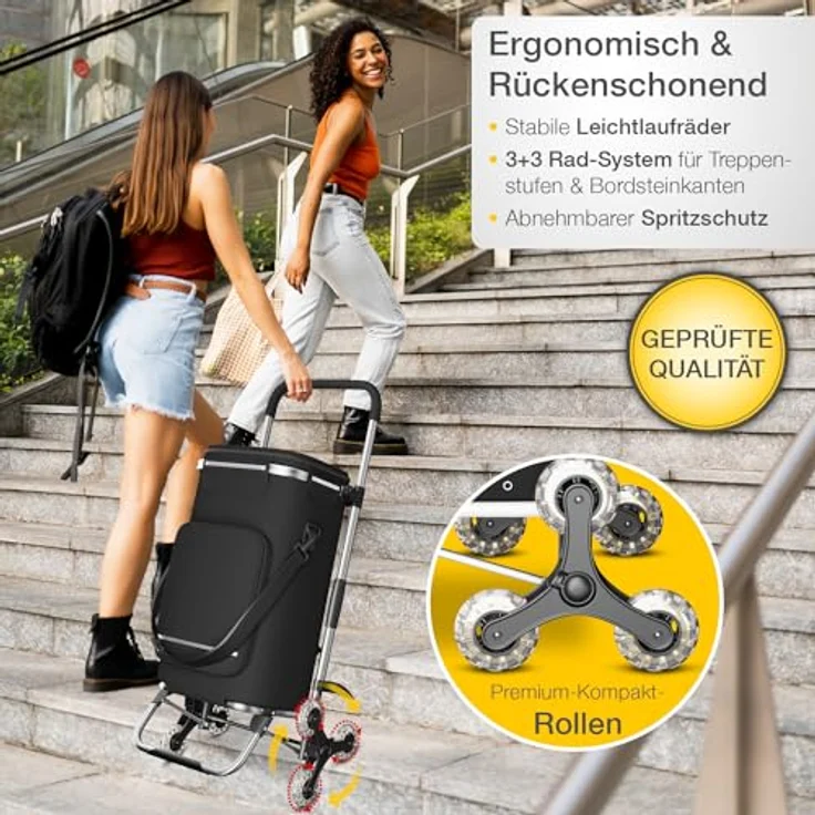 maxVitalis Einkaufstrolley Treppensteiger mit Kühlfach, Einkaufsroller klappbar, Shopping Trolley höhenverstellbar, Reflektoren, abnehmbare Tasche, 43 L, Hackenporsche (Treppensteiger-Trolley) – Bild 6